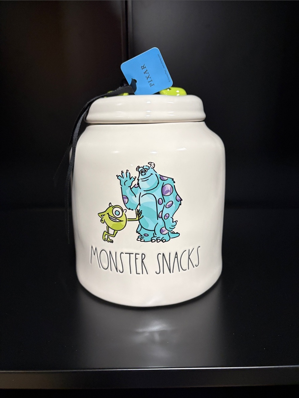 Rae Dunn White Ceramic Jar with Lime Green Handle